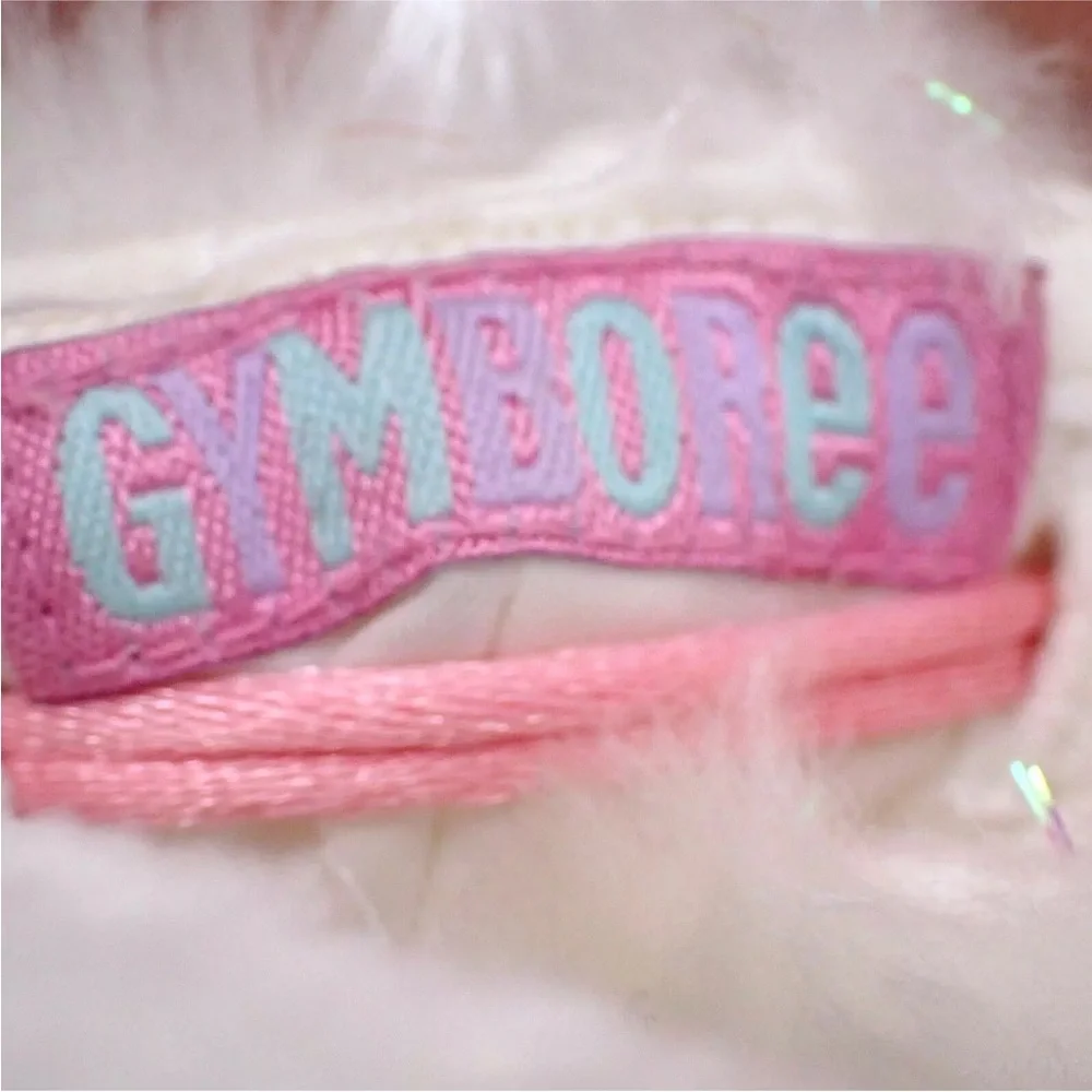 Vintage Gymboree Plush Purse Fuzzy Pouch Basket White Multicolor Puff Balls